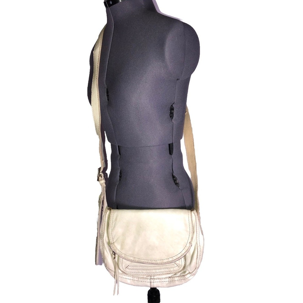 Vtg Y2K Lucky Brand Lamb Leather Crossbody Bag Boho White Distressed/STAINED - Picture 2 of 16